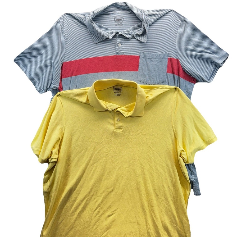 Lot Of 2 FOUNDRY Supply Co Men's Polo Shirts 4XLT Yellow Blue Pink Short Sleeve
